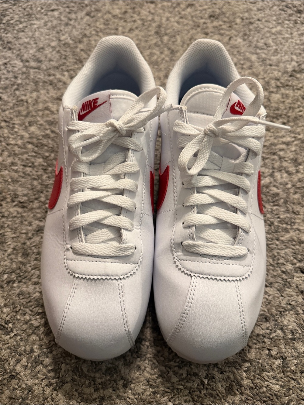 Nike Cortez White Leather Sneakers with Red Swoosh and Blue Insole - Picture 2 of 6